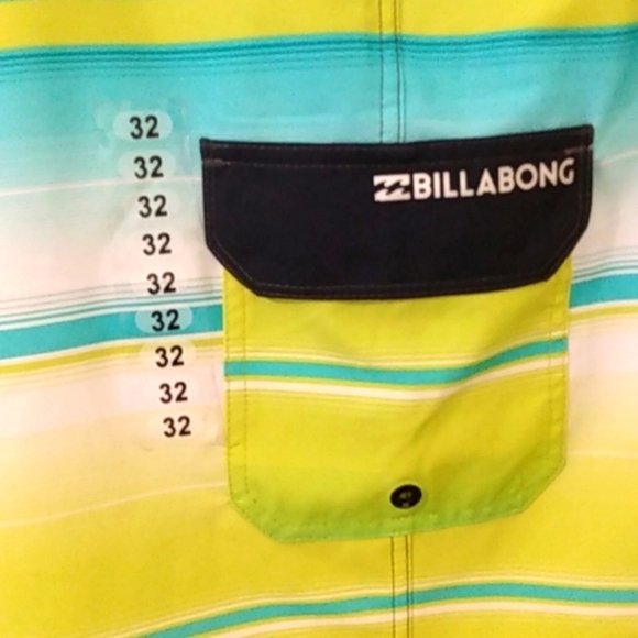 BILLABONG CARGO BLACK LIME STRIPE BOARD SHORTS SWIM TRUNKS SIZE 32 NWT - Picture 2 of 6